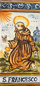 St. Francis of Assisi Tile - San Francesco  Italian Ceramic Tile. Hand painted Italian tile from Castelli, Italy.