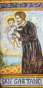 St. Gaetano Tile - Patron of Workers Italian Ceramic Tile. Hand painted Italian tile from Castelli, Italy.