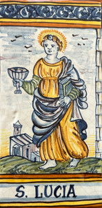 St. Lucy Tile - Santa Lucia Italian Ceramic Tile. Hand painted Italian tile from Castelli, Italy.