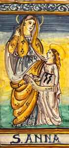 Saint Anne Tile - St. Anna (Patron of Grandmothers) Italian Ceramic Tile. Hand painted Italian tile from Castelli, Italy.