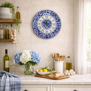Wall Clock Round - Arabesco Blue Italian Ceramics Fratelli Mari