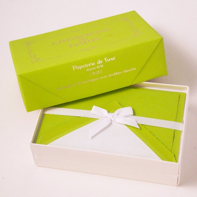Flat Deckled Edge Cards and Lined Envelopes, Lime - Rossi 1931 Italian Stationery