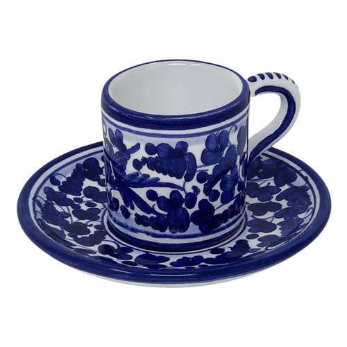 Italian Ceramic Espresso Cup & Saucer - Arabesco Blue