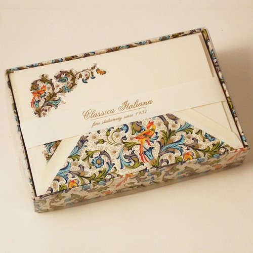 Birds Florentine Folded Cards and Lined Envelopes (SMALL) - Rossi 1931 Italian Stationery