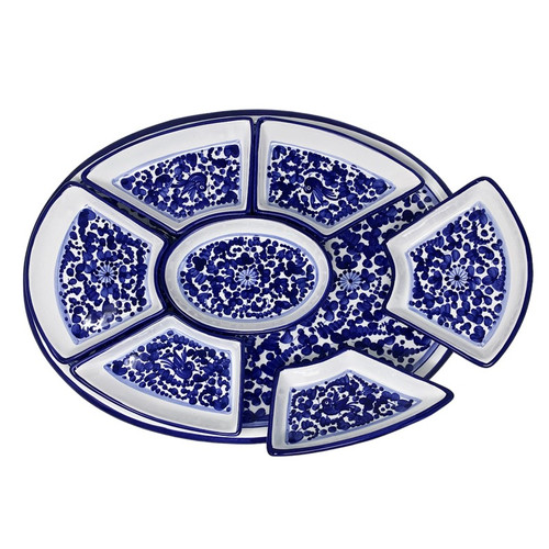 Italian Ceramic Antipasti Tray - Arabesco Blue Oval - Fratelli Mari