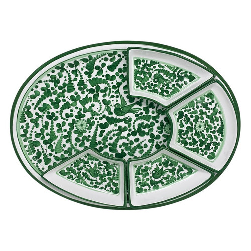 Italian Ceramic Antipasti Tray - Arabesco Green Oval - Fratelli Mari