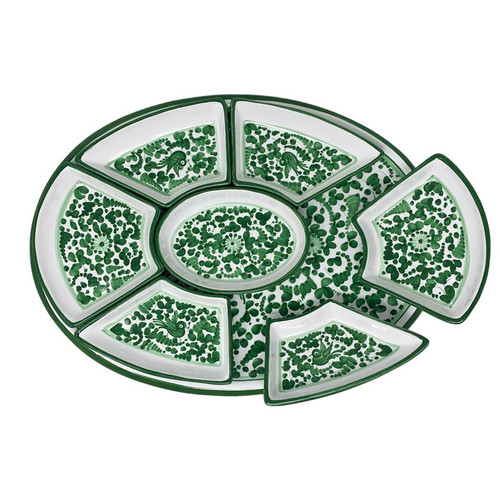 Italian Ceramic Antipasti Tray - Arabesco Green Oval - Fratelli Mari