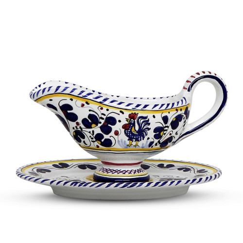 Italian Ceramic Orvieto Blue - Gravy/Sauce Boat with Saucer 