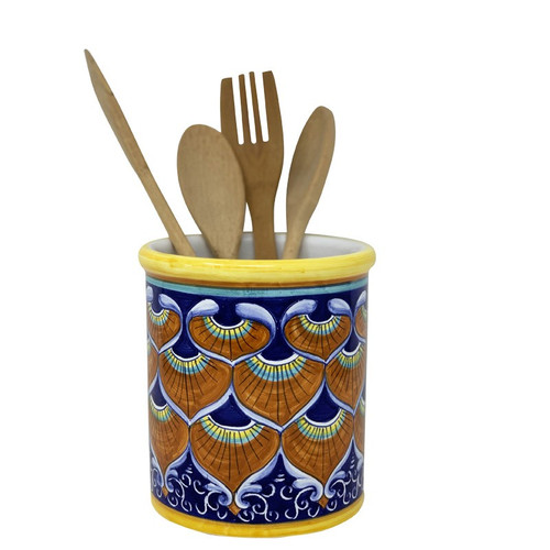 Italian Ceramic Utensil Holder - Peacock Blu - Fratelli Mari