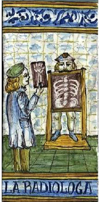 Radiologist‎ Tile - LA RADIOLOGA Italian ceramic tile. Hand painted Italian tile from Castelli, Italy.