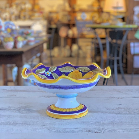Italian Ceramic Footed Fruit Bowl - Positano Blue - Fratelli Mari