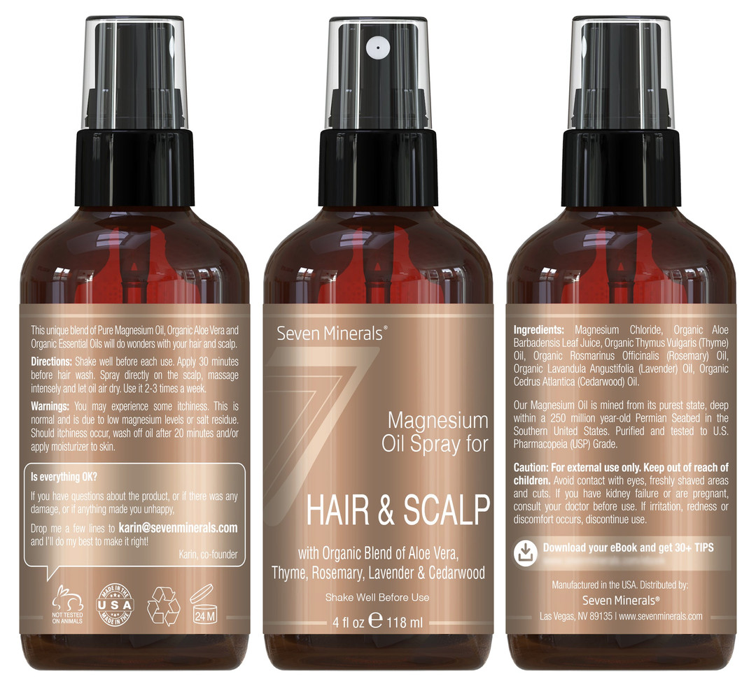 Seven Minerals, Magnesium Oil Spray for Hair & Scalp, 4 fl oz