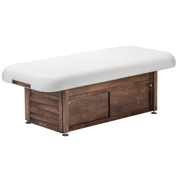LEC SERENITY Hydraulic Lift Massage Table, flat top with basic cabinet in custom stain LEC SERENITY Hydraulic Lift Massage Table, flat top with basic cabinet in custom stain