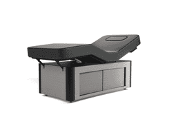 Oakworks Luxury Spa Treatment Table, TALISE, Cosmic Strandz Laminate, Coal Top, Black Corners, Optional ABC System Oakworks Luxury Spa Treatment Table, TALISE, Cosmic Strandz Laminate, Coal Top, Black Corners, Optional ABC System