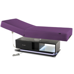 Everest Eclipse 2.0 Tilt Back Electric Massage Table black base with amethyst upholstery