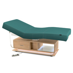 Everest Eclipse 2.0 Salon Top Electric Massage Table maple base with teal upholstery