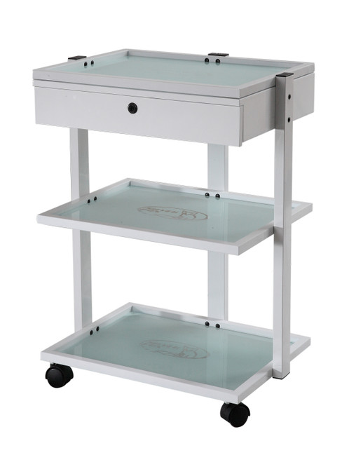 VELOCE White Spa Trolley + Glass Shelves