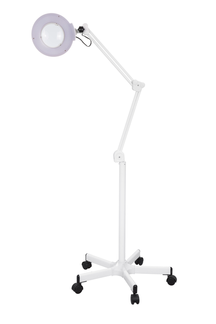 Add the optional rolling base to Illuminate every facial feature, tattoo detail, or manicure nail design with the Silverfox Magnifying Lamp, 1001. This superior 3-diopter LED lamp showcases an impressive clear magnifying lens for precise viewing without color distortion as green and blue hues are removed.  