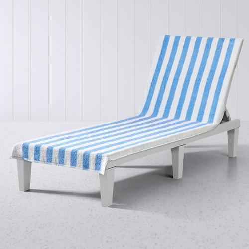 Hooded Pool & Spa Lounge Chair Towel Covers, blue and white stripe