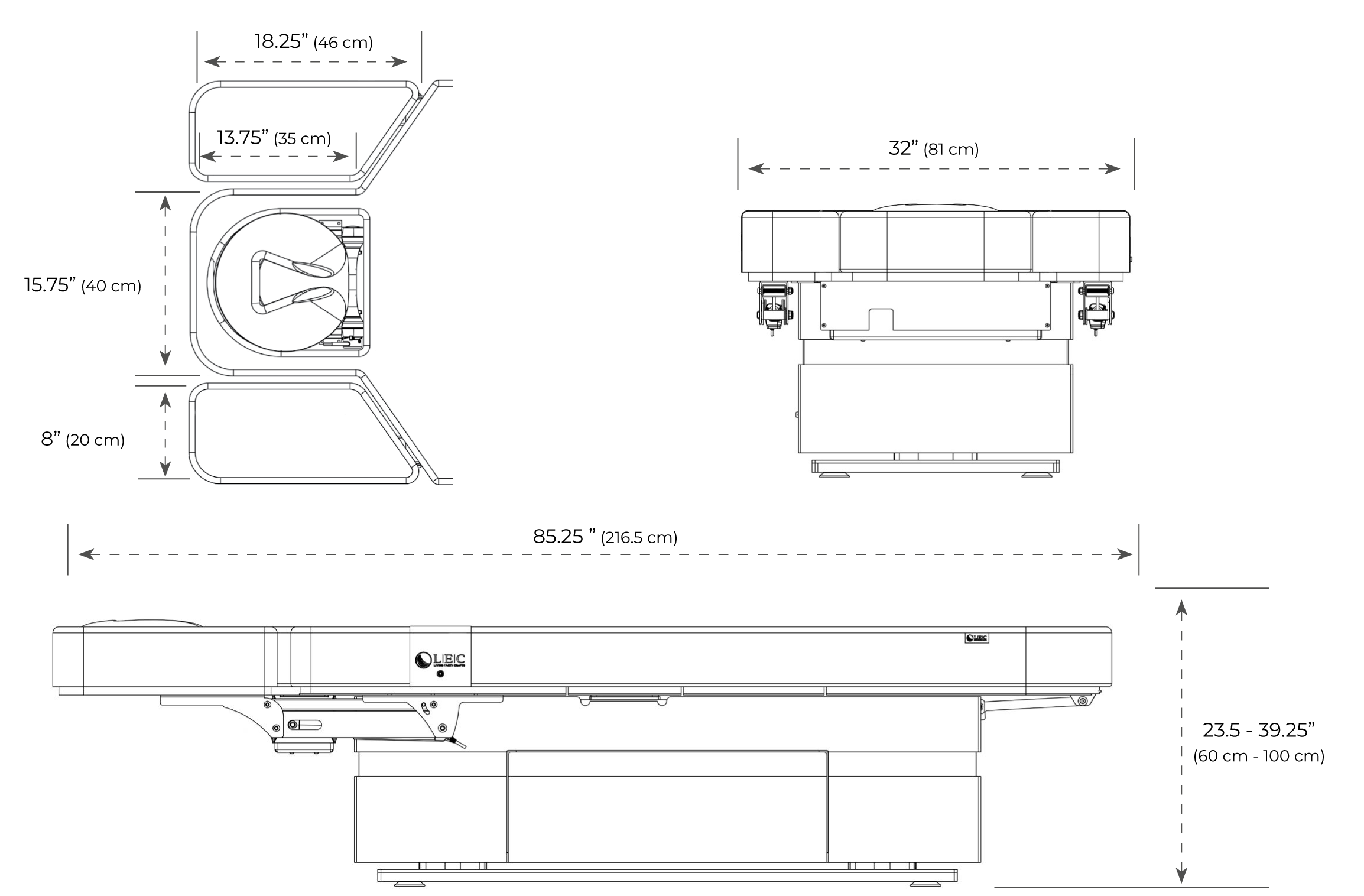 Alhambra Treatment Table dimensions