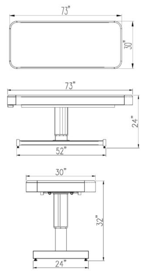 Aphrodite Battery Powered Hydrotherapy Table Dimensions