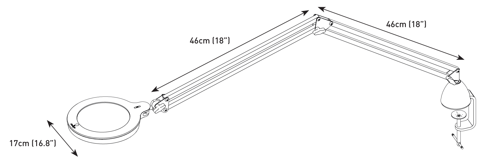 Mag S LED Magnifying Lamp Dimensions