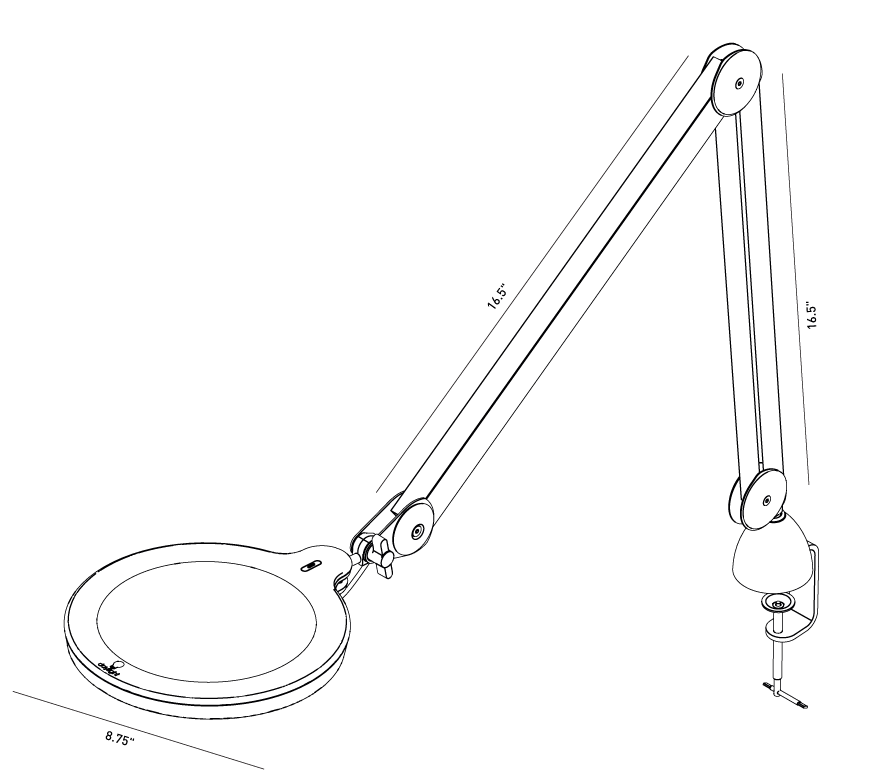 daylight-un1300-mag-lamp-xl-dimensions.png Daylight MAG XL LED Magnification Lamp Dimensions