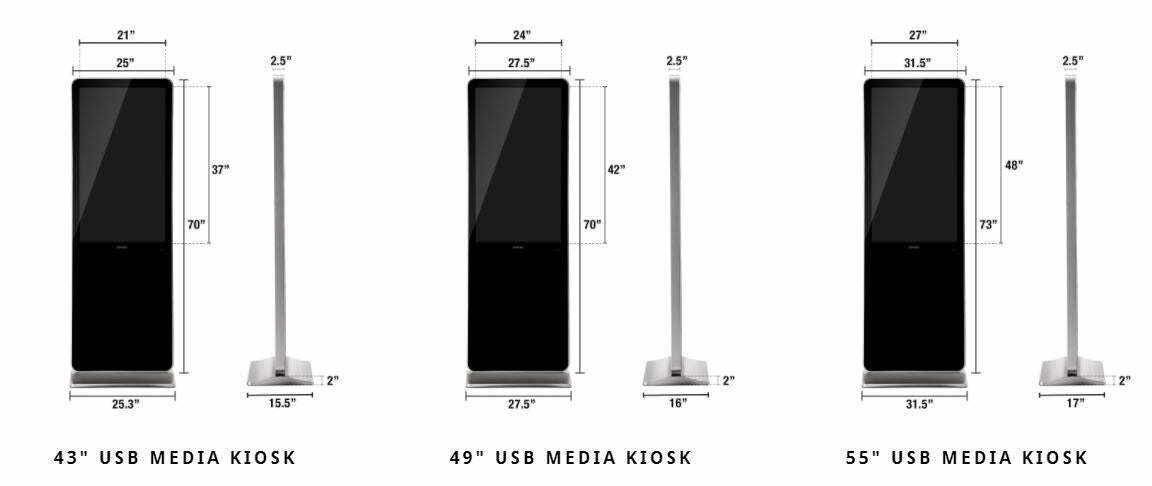 Digital 4K Vertical Touch Screen Kiosk Dimensions