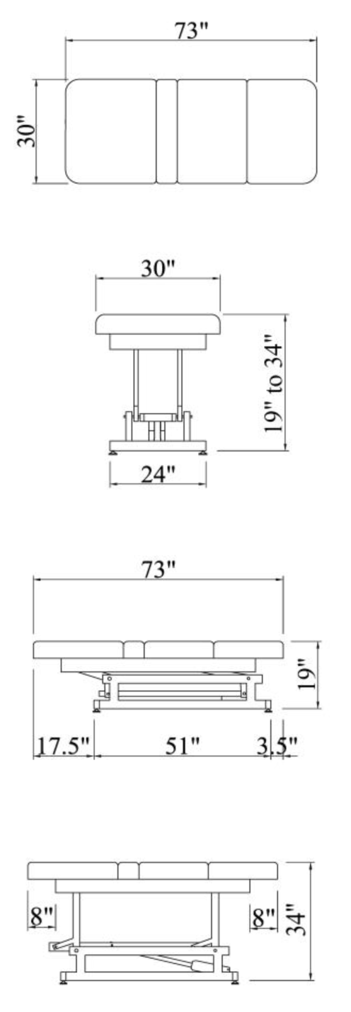 HILO Treatment Table Dimensions