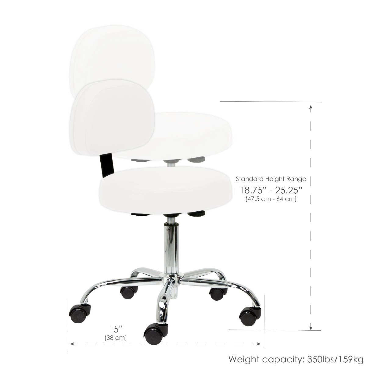 Pneumatic Rolling Stool with backrest height range