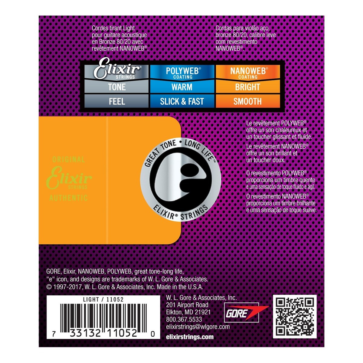 Elixir 11077 Gitarrensaiten, 80/20 Bronze Nanoweb, Light-Medium (12-56), 2er Pack
