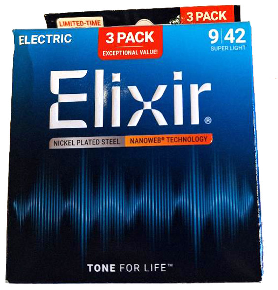 Elixir Electric Nanoweb Nickel Light Guitar Strings 3 Pack (9-42) Elixir Electric Nanoweb Nickel Light Guitar Strings 3 Pack (9-42)