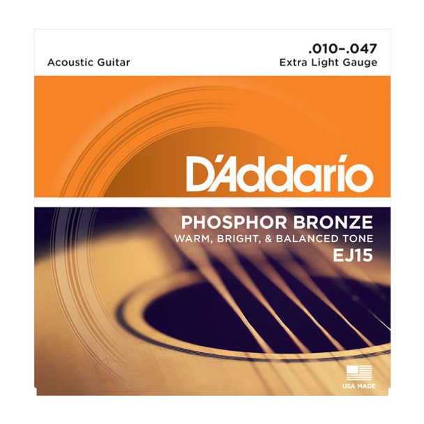 D'Addario EJ15 Phosphor Bronze Acoustic Guitar String Set , Extra Light, 10-47