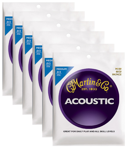 Martin M150 medium bronze wound acoustic guitar string set ( 6 set deal )