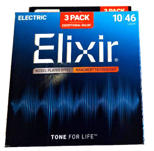 Elixir Electric Nanoweb Nickel Light Guitar Strings 3 Pack (10-46) Elixir Electric Nanoweb Nickel Light Guitar Strings 3 Pack (10-46)