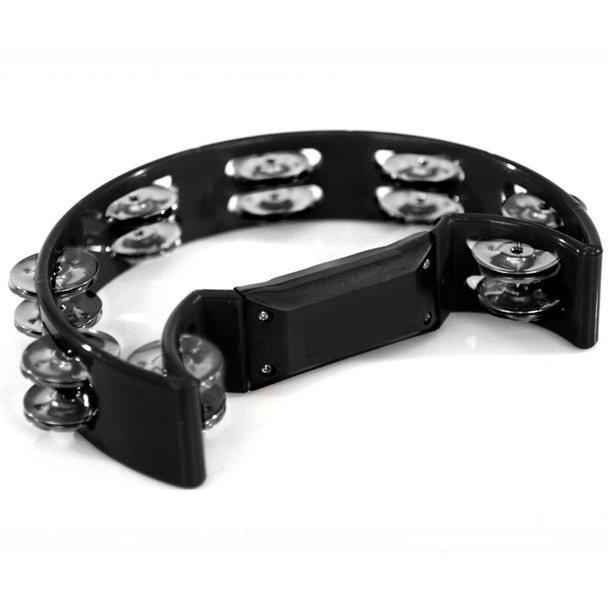 Tambourine Half Moon Cutaway  With 16 Jingles Black 