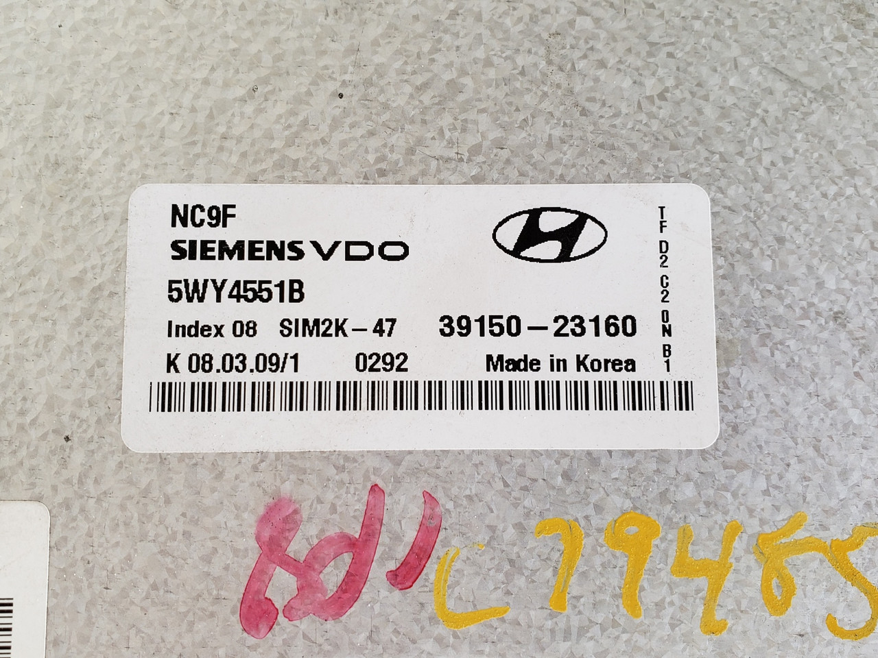 2009-2010 Elantra 39150-23160 Computer Brain Engine Control ECU ECM EBX Module