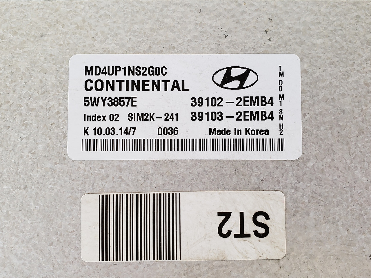 2014-2016 Elantra 39103-2EMB4 Computer Brain Engine Control ECU ECM EBX Module