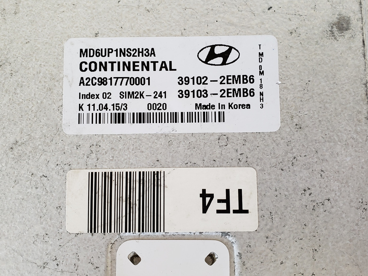 2014-2016 Elantra 39103-2EMB6 Computer Brain Engine Control ECU ECM EBX Module