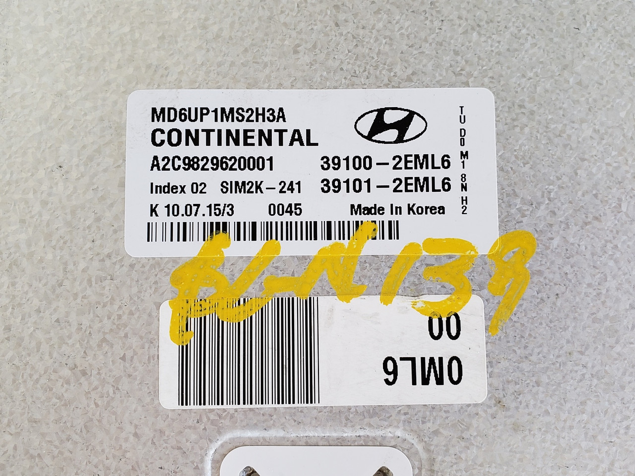 2014-2016 Elantra 39101-2EML6 Computer Brain Engine Control ECU ECM EBX Module