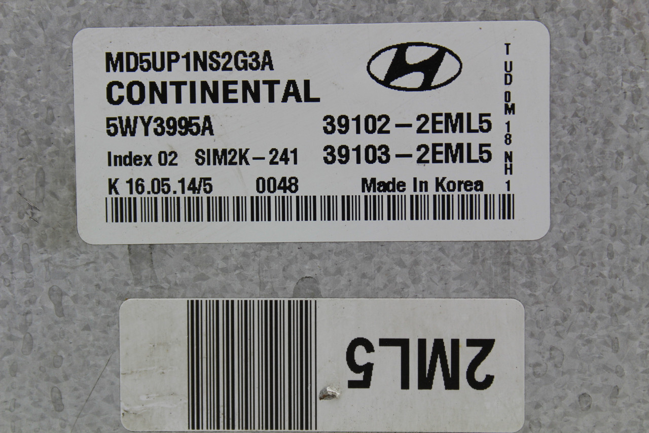 14-16 Hyundai Elantra 39103-2EML5 Computer Brain Engine Control ECU ECM Module