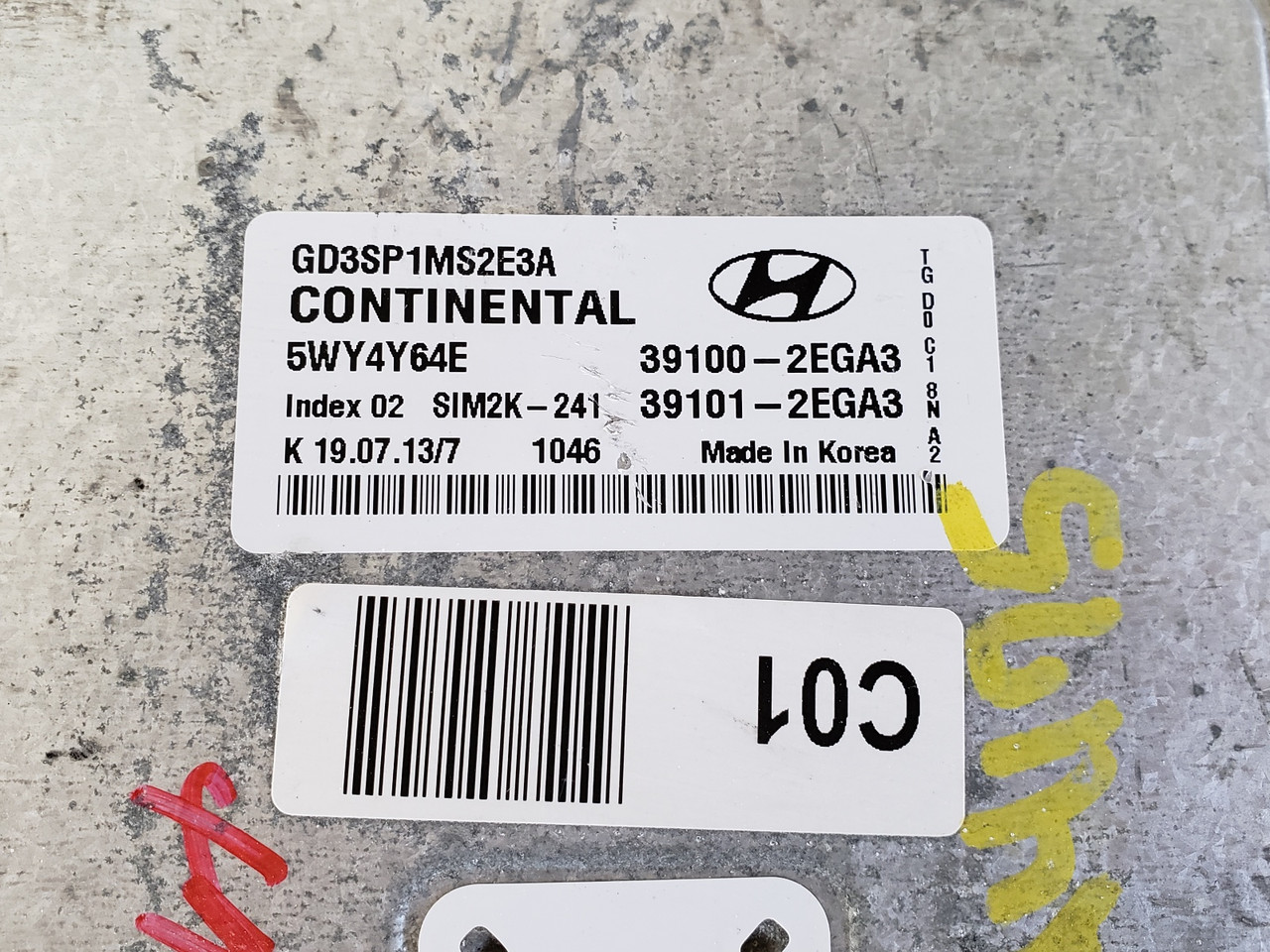 2013 Elantra 39103-2EGA3 Computer Brain Engine Control ECU ECM EBX Module