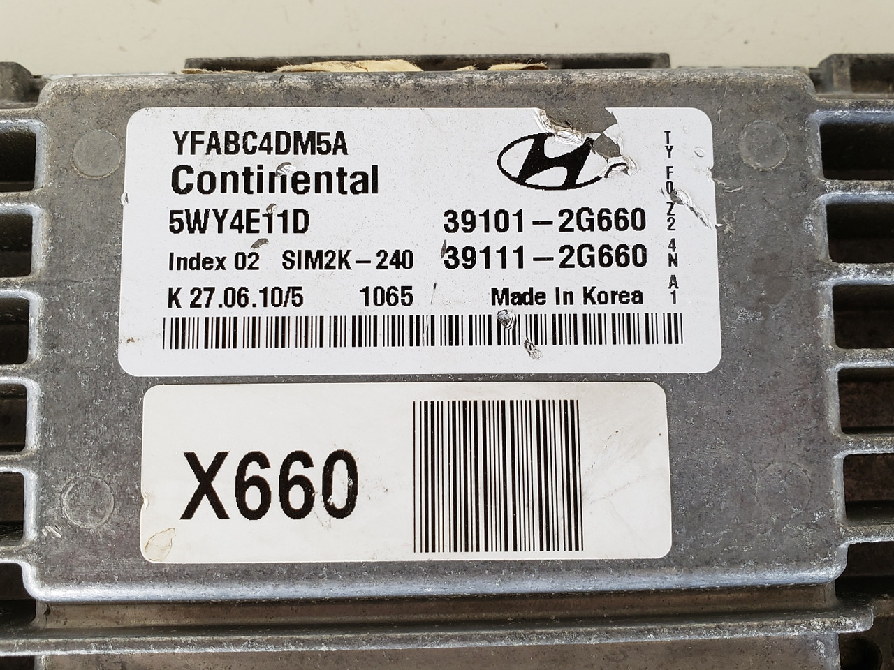 2011 Sonata 39111-2G660 Computer Brain Engine Control ECU ECM EBX Module