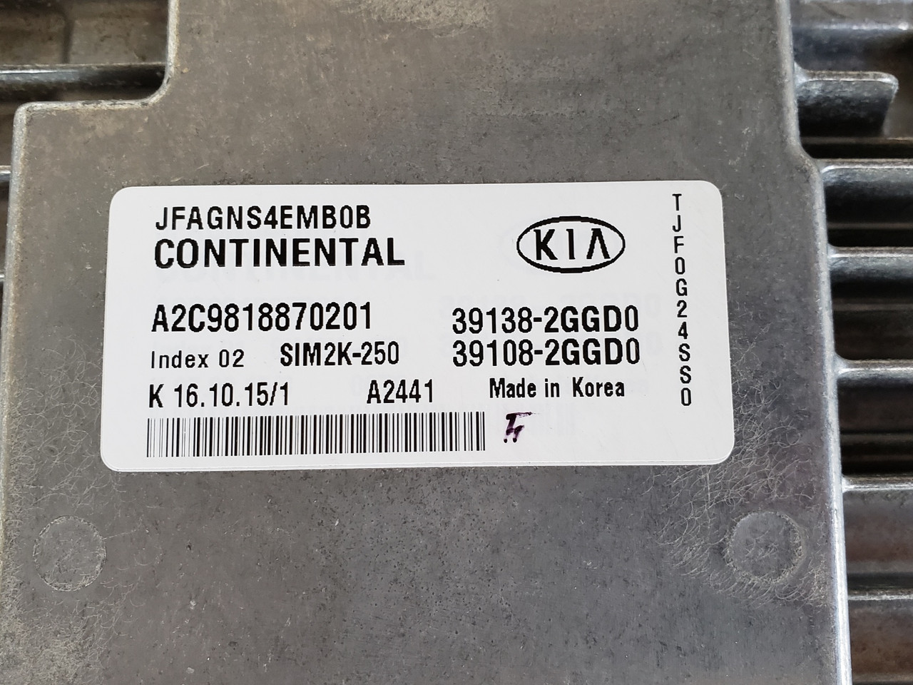 2016-2018 Optima 39108-2GGD0 Computer Brain Engine Control ECU ECM EBX Module