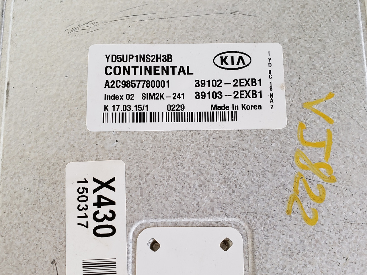 2015 Kia Forte 39103-2EXB1 Computer Brain Engine Control ECU ECM EBX Module
