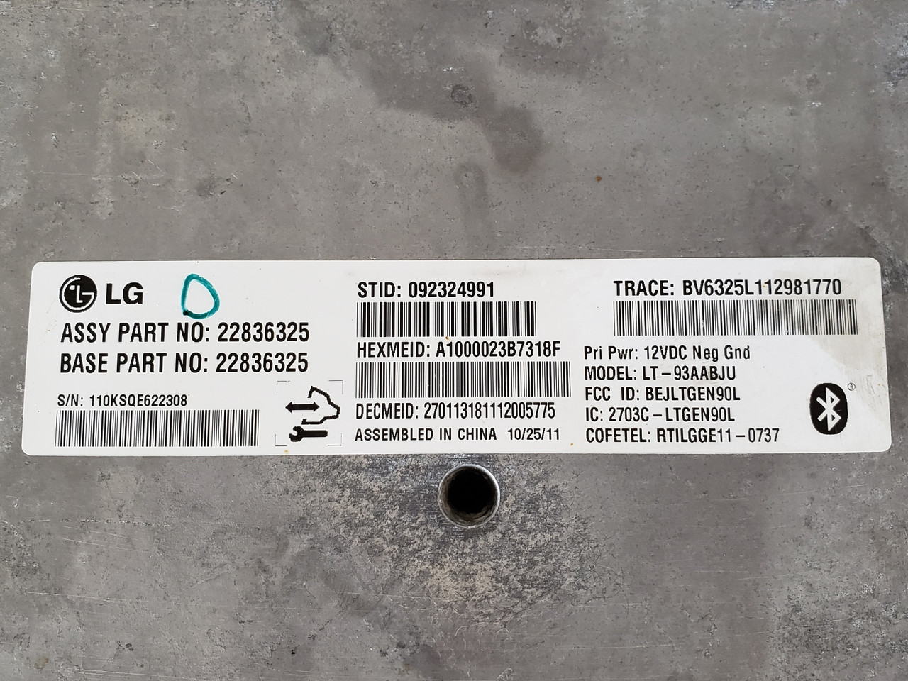 2012 Chevrolet Chevy Camaro 22836325 Communication OnStar Module