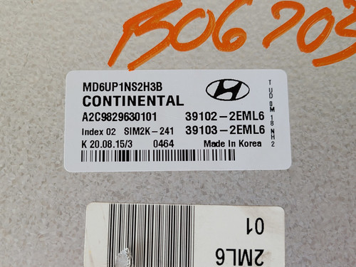 2014-2016 Elantra 39103-2EML6 Computer Brain Engine Control ECU ECM EBX Module