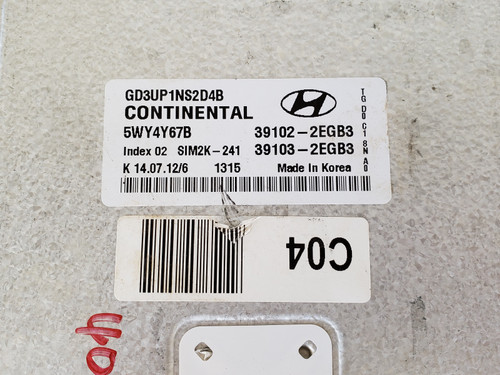2013 Elantra 39103-2EGB3 Computer Brain Engine Control ECU ECM EBX Module