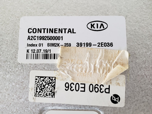 2019-2020 Kia Forte 39199-2E036 Computer Brain Engine Control ECU ECM EBX Module