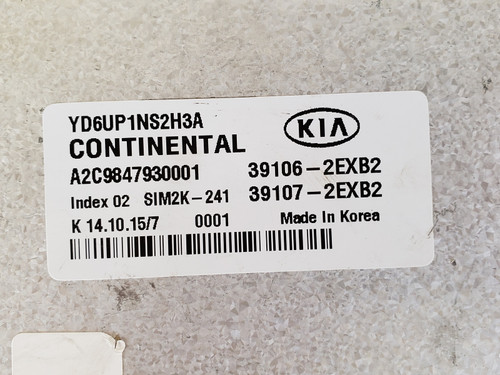 2016 Kia Forte 39107-2EXB2 Computer Brain Engine Control ECU ECM EBX Module